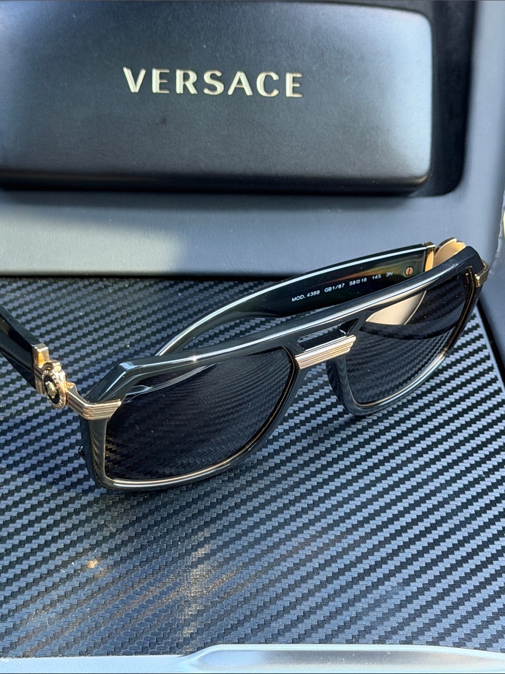 Versace Black and Gold Aviator Sunglasses